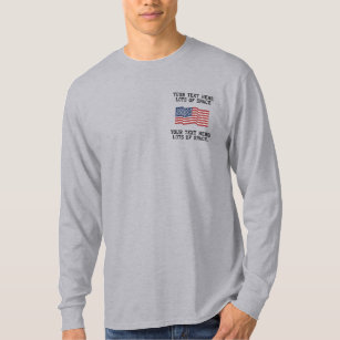 Personalise USA Stars 'n Stripes FLAG Embroidery Embroidered Long Sleeve T-Shirt