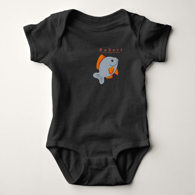 Personalise Vector Grey Fish Bright Orange Fins Baby Bodysuit (Front)