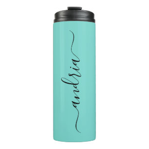 Personalise Vertical Black Script Name, Light Teal Thermal Tumbler