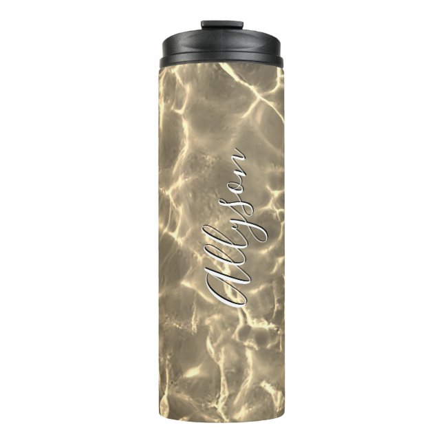Personalise Vertical Name White Script, Gold Water Thermal Tumbler (Front)