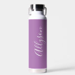 Personalise Vertical Name, White Script, Lavender Water Bottle<br><div class="desc">Personalise your name in vertical white script text on lavender background.</div>