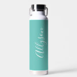 Personalise Vertical Name White Script, Lt. Teal Water Bottle<br><div class="desc">Personalise your name in vertical white script text on light teal background.</div>