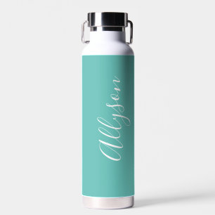 Personalise Vertical Name White Script, Lt. Teal Water Bottle