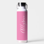 Personalise Vertical Name, White Script, Pink Water Bottle<br><div class="desc">Personalise your name in vertical white script text on pink background.</div>