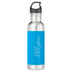 Personalise Vertical Name, White Script, Sky Blue 710 Ml Water Bottle