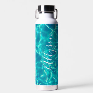 Personalise Vertical Name White Script, Teal Water Bottle