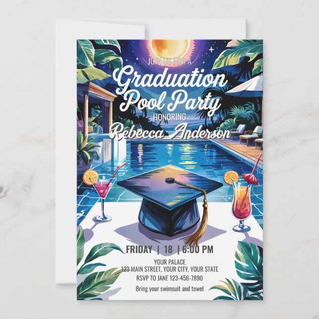 Personalise Vibrant Cocktail Pool Graduation Party Invitation (Front)