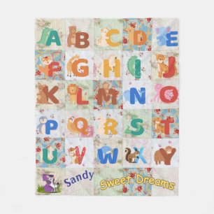 Personalise Vintage Animal Alpha Fleece Blanket