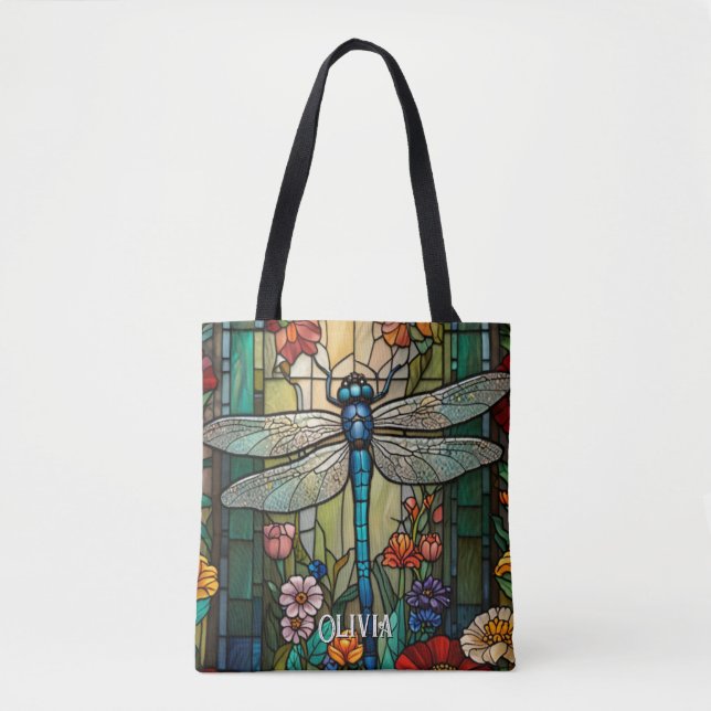 Personalise Vintage art nouveau boho dragonfly  Tote Bag (Front)