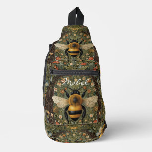 Personalise vintage bumblebee botanical floral sling bag
