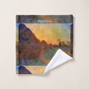 Personalise Vintage Claude Monet Grainstacks Wash Cloth