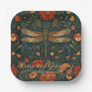 Personalise Vintage dragonfly orange floral Paper Plate