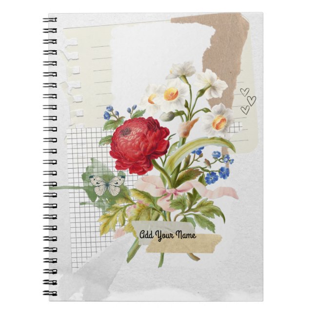 PERSONALISE Vintage Flower Collage Notebook (Front)