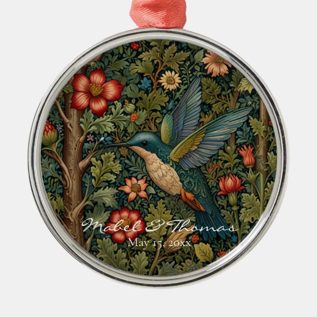 Personalise vintage hummingbird bohemian art metal ornament (Front)