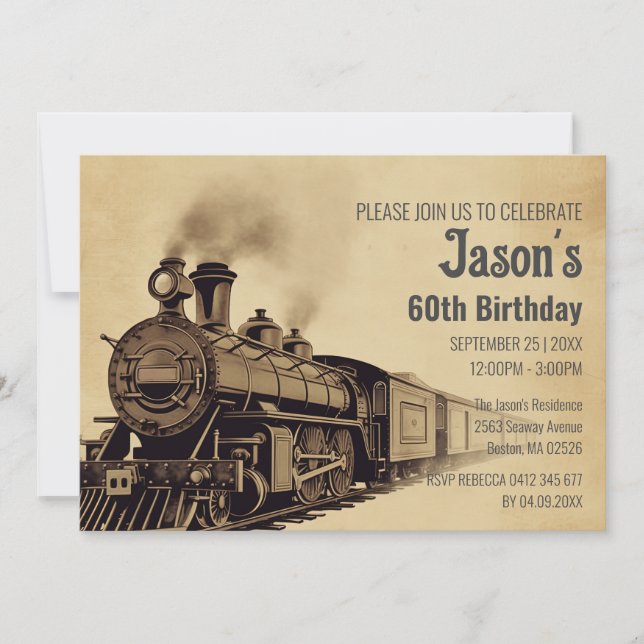 Personalise Vintage Locomotive Birthday Invitation (Front)
