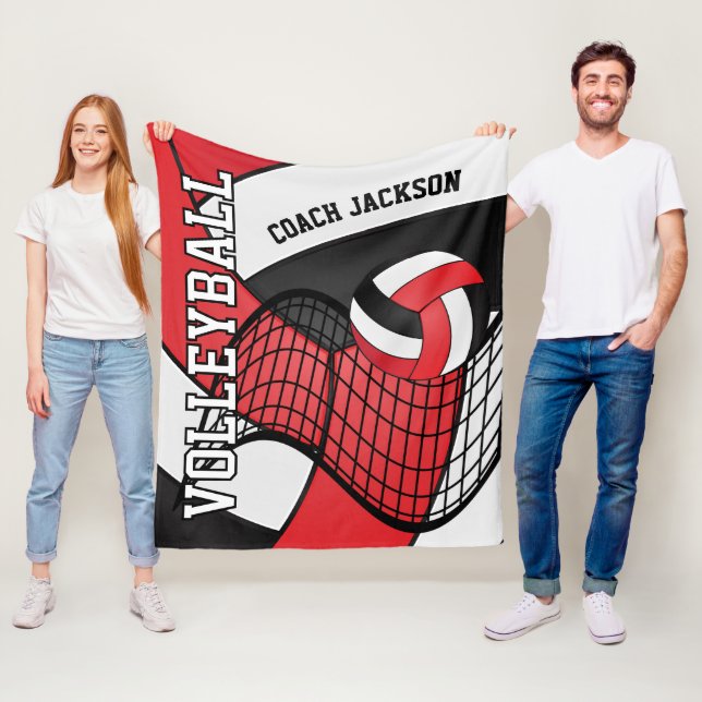 Personalise - Volleyball 🏐 Design - Red and Black Fleece Blanket (In Situ)
