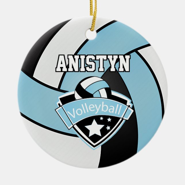 Personalise Volleyball 🏐 in Blue, White and Black Ceramic Ornament (Front)