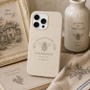 Personalise Warm Beige Vintage French Country Bee iPhone 15 Pro Case