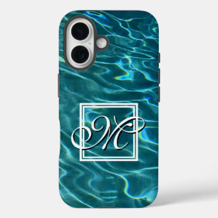 Personalise Water Pattern ocean waves monogram iPhone 16 Case