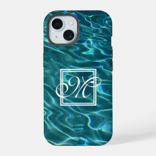 Personalise Water Pattern ocean waves monogram iPhone 15 Case