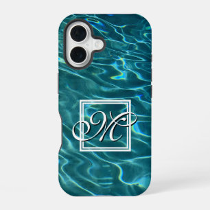 Personalise Water Pattern ocean waves monogram iPhone 16 Case