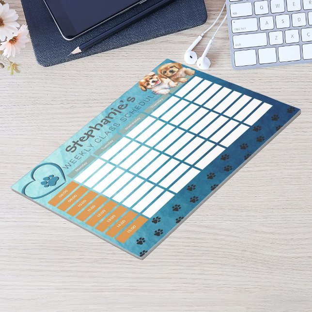 Personalise Watercolor Dog Weekly Class Schedule Notepad (Personalize Watercolor Dog Weekly Class Schedule Notepad)