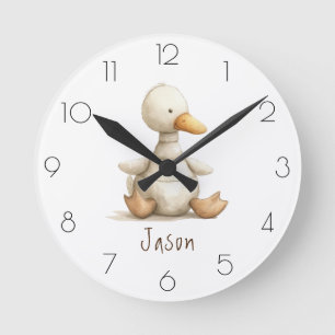 Personalise Watercolor Duck Nursery Child’s Room Round Clock
