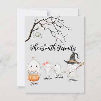 Personalise Watercolor Family Ghost Halloween Card