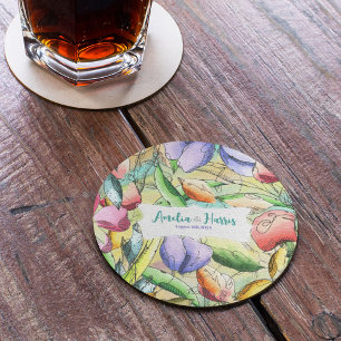 Personalise Watercolor Floral Outlined Coaster