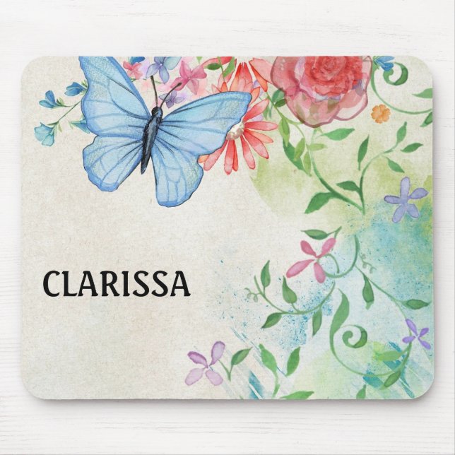 Personalise Watercolor Flower Mouse Pad (Front)