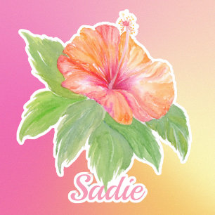 Personalise Watercolor Hibiscus Tropical Flower