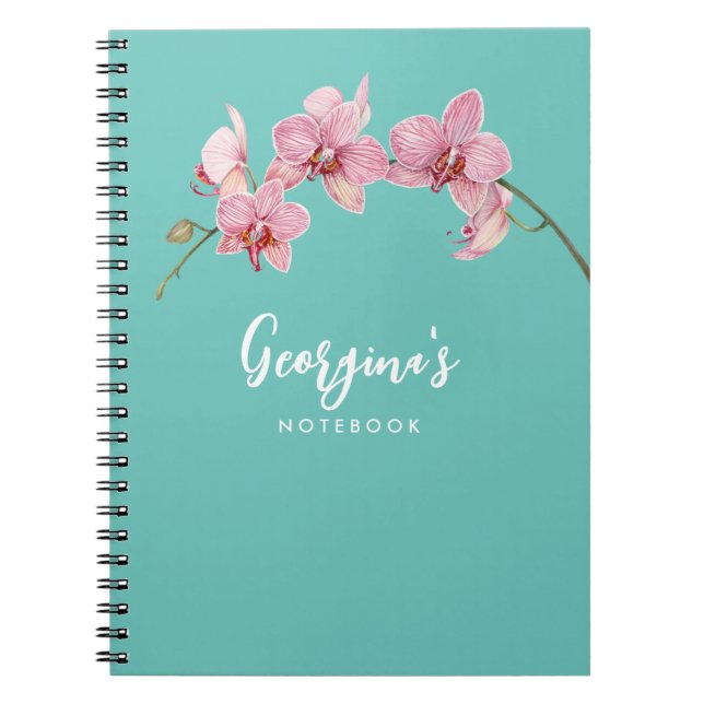Personalise Watercolor Pink Moth Orchids Flower Notebook (Front)