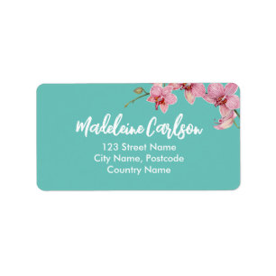 Personalise Watercolor Pink Moth Orchids Label