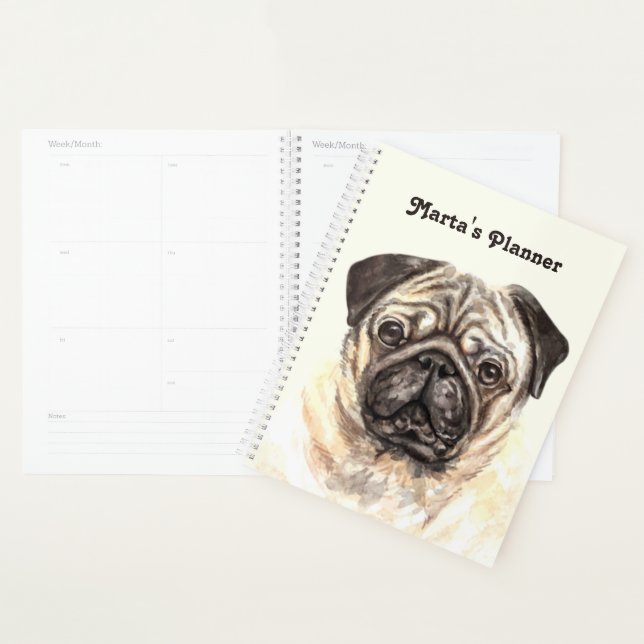 Personalise Watercolor Pug Planner (Display)