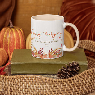 Personalise Watercolor Pumpkin Floral Thanksgiving Coffee Mug