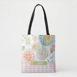 Personalise Watercolor Spring Floral Pastel Elegan Tote Bag
