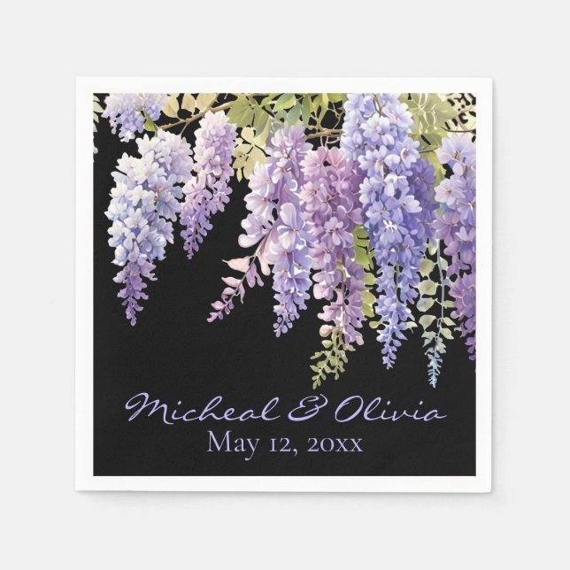 Personalise watercolor wisteria purple floral  napkin (Front)