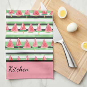 Personalise Watermelon Pink Green White Black  Tea Towel