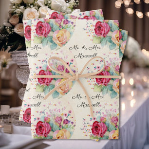 Personalise Wedding 3 Sayings Your Text Roses Wrap Wrapping Paper Sheet
