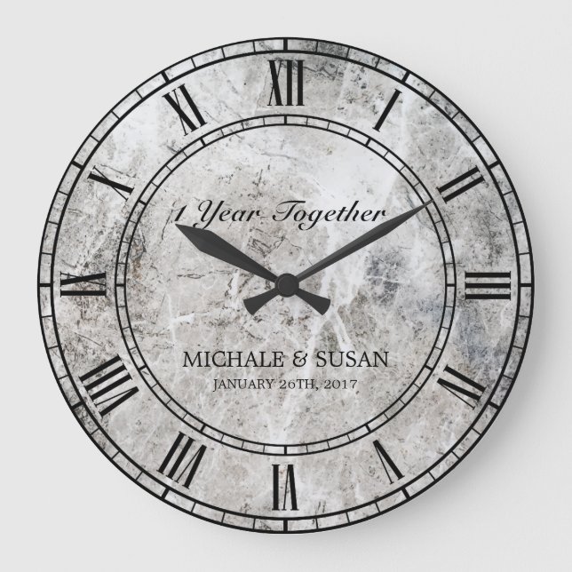 Personalise Wedding Anniversary Marble Background Large Clock (Front)