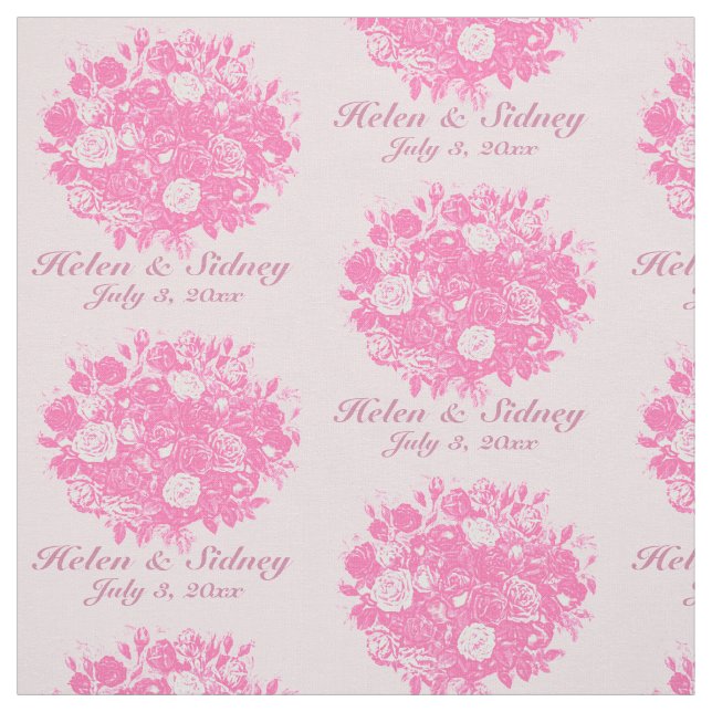 Personalise Wedding Fabric Pink Roses (Swatch)