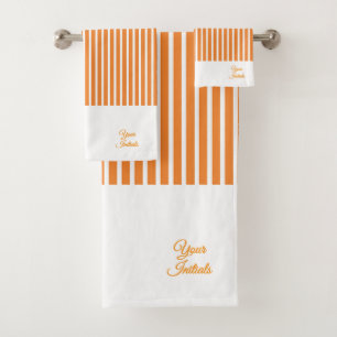 Personalise Wedding Gift Orange Striped White      Bath Towel Set