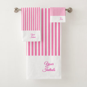 Personalise Wedding Gift Pink Striped White      Bath Towel Set