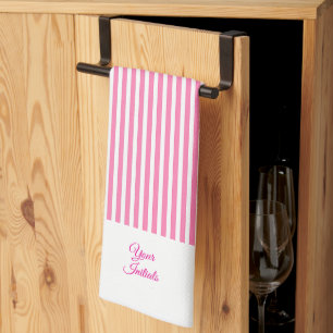 Personalise Wedding Gift Pink Striped White      Tea Towel