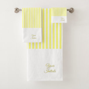 Personalise Wedding Gift Yellow Striped White      Bath Towel Set