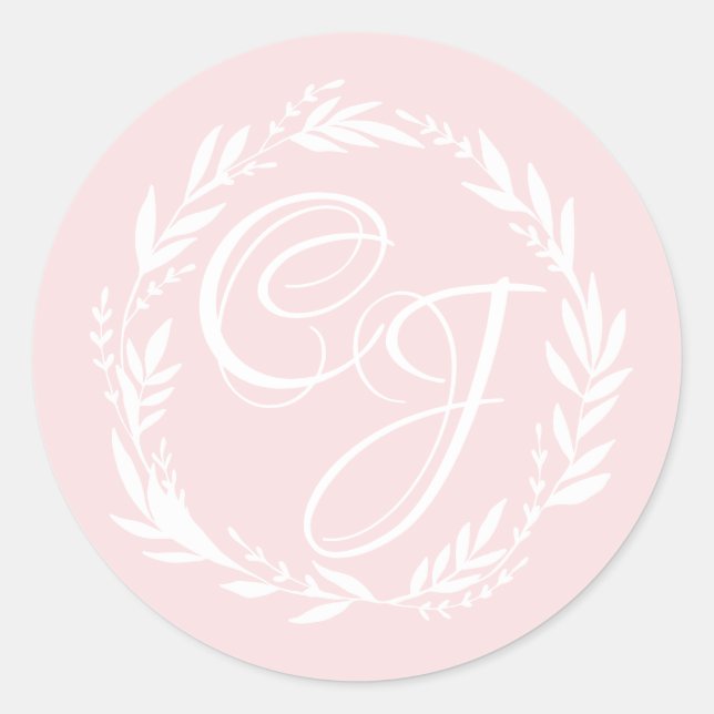 Personalise Wedding Monogram White Wreath Stickers (Front)