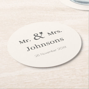 Personalise wedding name ampersand typography  round paper coaster