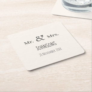 Personalise wedding name ampersand typography square paper coaster