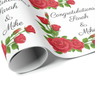 Personalise Wedding Red Roses Personalise Names Wrapping Paper