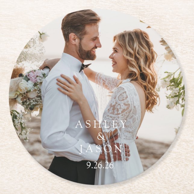 Personalise Wedding  Round Paper Coaster (Front)